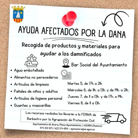 Imagen El Ayuntamiento de Azara se suma a la ayuda para los damnificados por la...